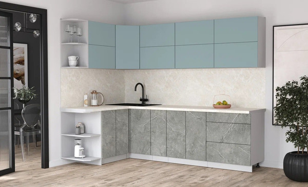 Изображение товара Кухонный гарнитур Интерлиния Мила Матте 1.5x2.7 А (океан/керамика/опал светлый)