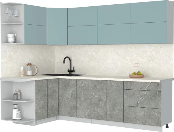 Изображение товара Кухонный гарнитур Интерлиния Мила Матте 1.5x2.7 А (океан/керамика/опал светлый)