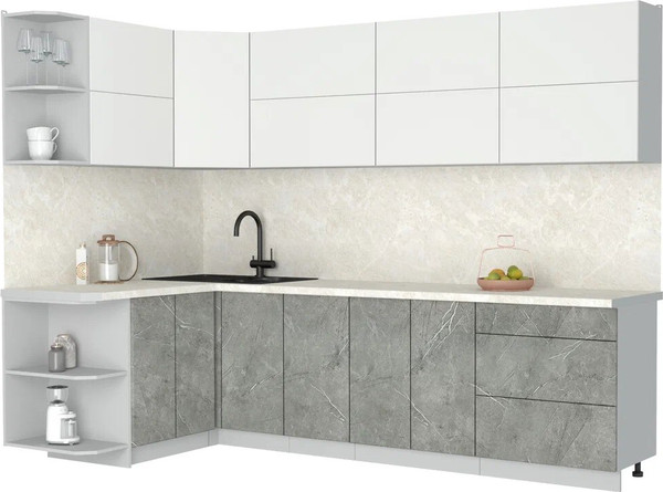 Изображение товара Кухонный гарнитур Интерлиния Мила Матте 1.5x2.8 А (белый/керамика/опал светлый)