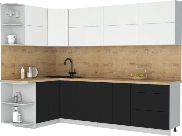 Изображение товара Кухонный гарнитур Интерлиния Мила Матте 1.5x2.8 А (белый/черный/дуб бунратти)