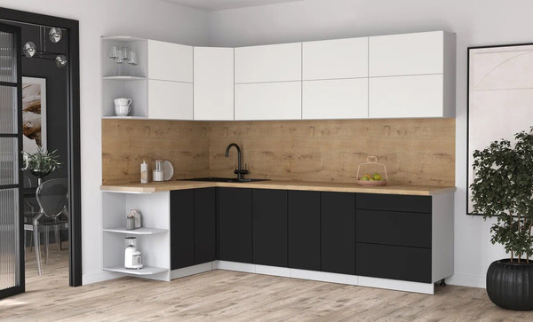 Изображение товара Кухонный гарнитур Интерлиния Мила Матте 1.5x2.8 А (белый/черный/дуб бунратти)
