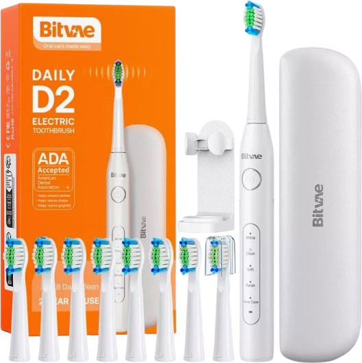 Изображение товара Ультразвуковая зубная щетка Bitvae BV D2 Daily Toothbrush+8 насадок+чехол+крышка+щеткодержатель (белый)