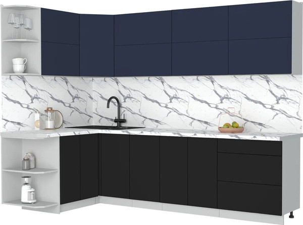 Изображение товара Кухонный гарнитур Интерлиния Мила Матте 1.5x2.8 А (индиго/черный/белый гранит)