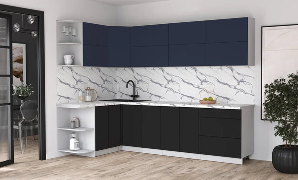 Изображение товара Кухонный гарнитур Интерлиния Мила Матте 1.5x2.8 А (индиго/черный/белый гранит)