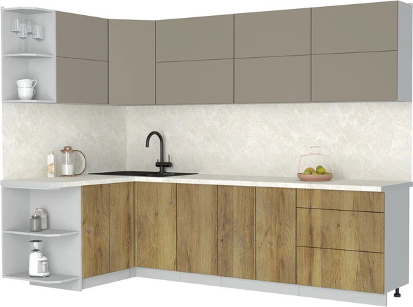 Изображение товара Кухонный гарнитур Интерлиния Мила Матте 1.5x2.8 А (луна/дуб вотан/опал светлый)