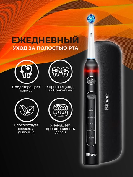 Изображение товара Электрическая зубная щетка Bitvae BV R2 Rotary E-Toothbrush+8 насадок+чехол+крышка (черный)