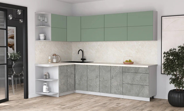 Изображение товара Кухонный гарнитур Интерлиния Мила Матте 1.5x2.8 А (мята/керамика/опал светлый)