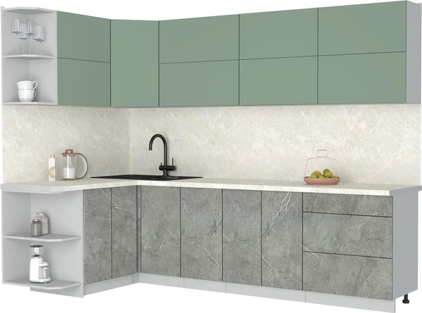 Изображение товара Кухонный гарнитур Интерлиния Мила Матте 1.5x2.8 А (мята/керамика/опал светлый)