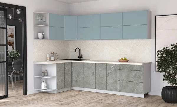 Изображение товара Кухонный гарнитур Интерлиния Мила Матте 1.5x2.8 А (океан/керамика/опал светлый)