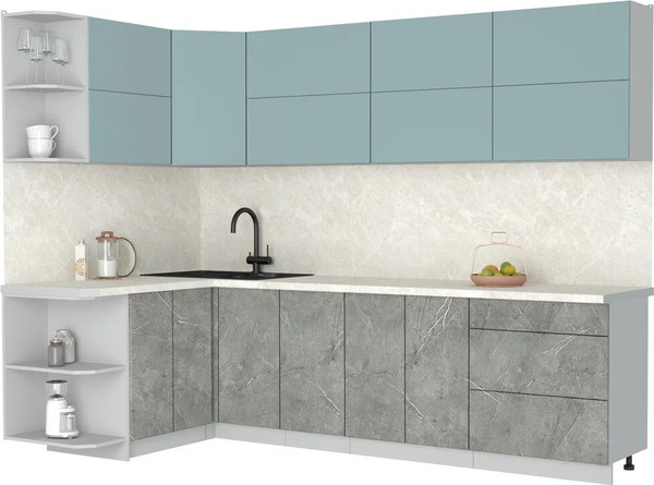 Изображение товара Кухонный гарнитур Интерлиния Мила Матте 1.5x2.8 А (океан/керамика/опал светлый)