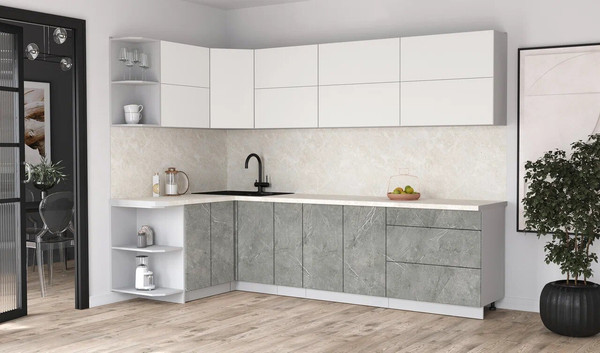 Изображение товара Кухонный гарнитур Интерлиния Мила Матте 1.5x2.9 А (белый/керамика/опал светлый)