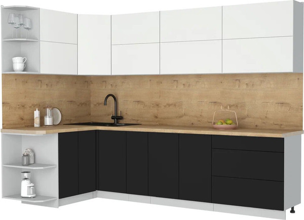 Изображение товара Кухонный гарнитур Интерлиния Мила Матте 1.5x2.9 А (белый/черный/дуб бунратти)