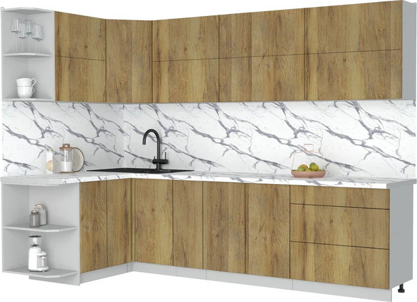 Изображение товара Кухонный гарнитур Интерлиния Мила Матте 1.5x2.9 А (дуб вотан/дуб вотан/белый гранит)