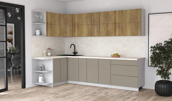 Изображение товара Кухонный гарнитур Интерлиния Мила Матте 1.5x2.9 А (дуб вотан/луна/опал светлый)