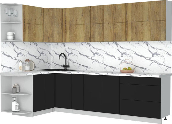 Изображение товара Кухонный гарнитур Интерлиния Мила Матте 1.5x2.9 А (дуб вотан/черный/белый гранит)