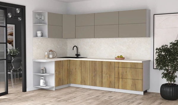 Изображение товара Кухонный гарнитур Интерлиния Мила Матте 1.5x2.9 А (луна/дуб вотан/опал светлый)