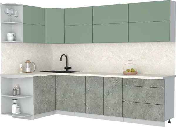 Изображение товара Кухонный гарнитур Интерлиния Мила Матте 1.5x2.9 А (мята/керамика/опал светлый)