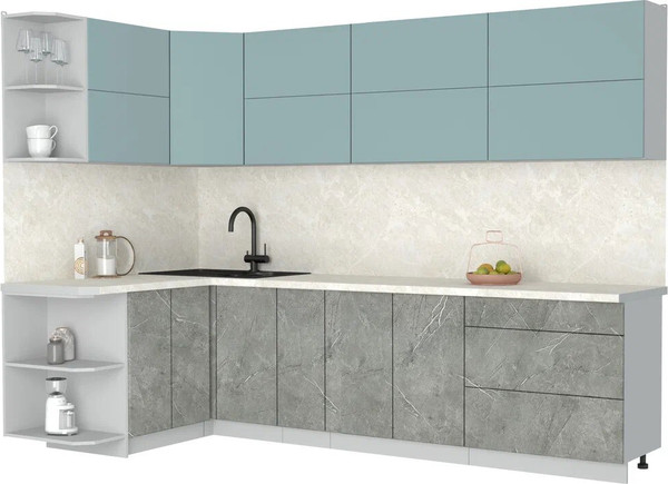 Изображение товара Кухонный гарнитур Интерлиния Мила Матте 1.5x2.9 А (океан/керамика/опал светлый)