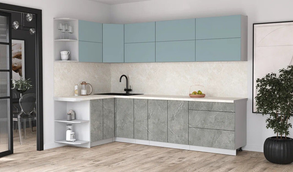 Изображение товара Кухонный гарнитур Интерлиния Мила Матте 1.5x2.9 А (океан/керамика/опал светлый)