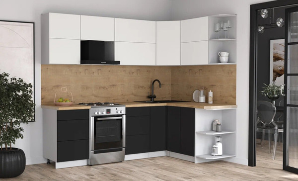 Изображение товара Кухонный гарнитур Интерлиния Мила Матте 1.5x2.5 Б (белый/черный/дуб бунратти)