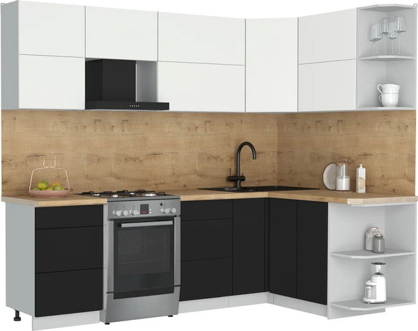 Изображение товара Кухонный гарнитур Интерлиния Мила Матте 1.5x2.5 Б (белый/черный/дуб бунратти)