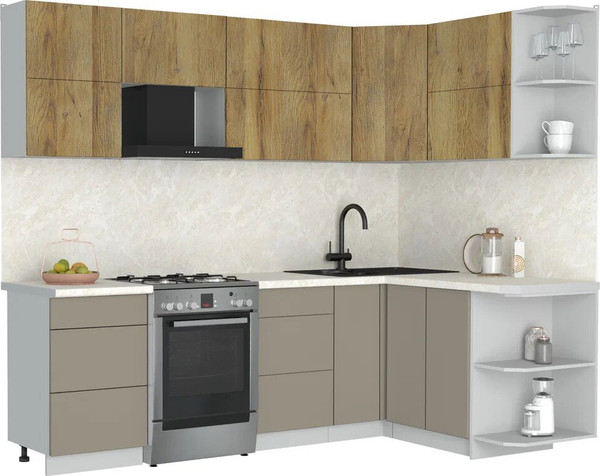 Изображение товара Кухонный гарнитур Интерлиния Мила Матте 1.5x2.5 Б (дуб вотан/луна/опал светлый)