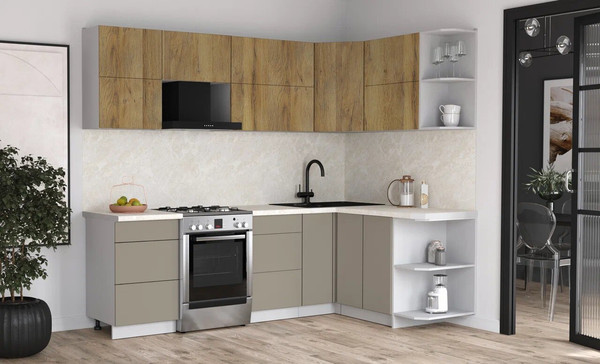 Изображение товара Кухонный гарнитур Интерлиния Мила Матте 1.5x2.5 Б (дуб вотан/луна/опал светлый)