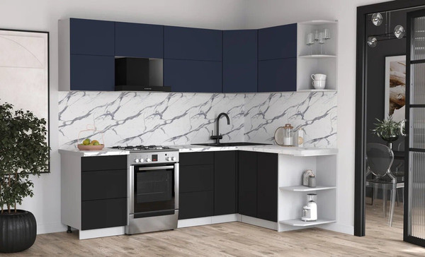 Изображение товара Кухонный гарнитур Интерлиния Мила Матте 1.5x2.5 Б (индиго/черный/белый гранит)