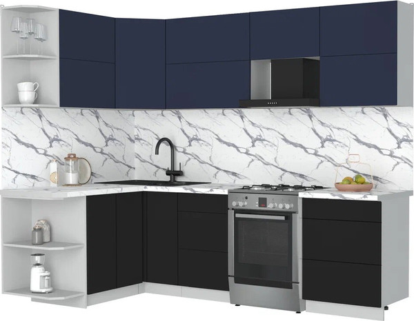 Изображение товара Кухонный гарнитур Интерлиния Мила Матте 1.5x2.6 Б (индиго/черный/белый гранит)