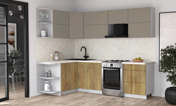 Изображение товара Кухонный гарнитур Интерлиния Мила Матте 1.5x2.6 Б (луна/дуб вотан/опал светлый)