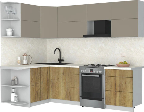 Изображение товара Кухонный гарнитур Интерлиния Мила Матте 1.5x2.6 Б (луна/дуб вотан/опал светлый)