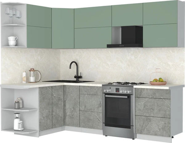 Изображение товара Кухонный гарнитур Интерлиния Мила Матте 1.5x2.6 Б (мята/керамика/опал светлый)