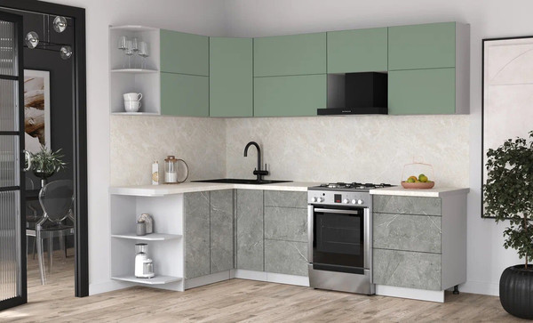 Изображение товара Кухонный гарнитур Интерлиния Мила Матте 1.5x2.6 Б (мята/керамика/опал светлый)