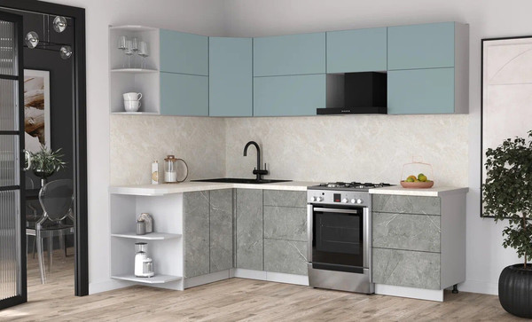 Изображение товара Кухонный гарнитур Интерлиния Мила Матте 1.5x2.6 Б (океан/керамика/опал светлый)