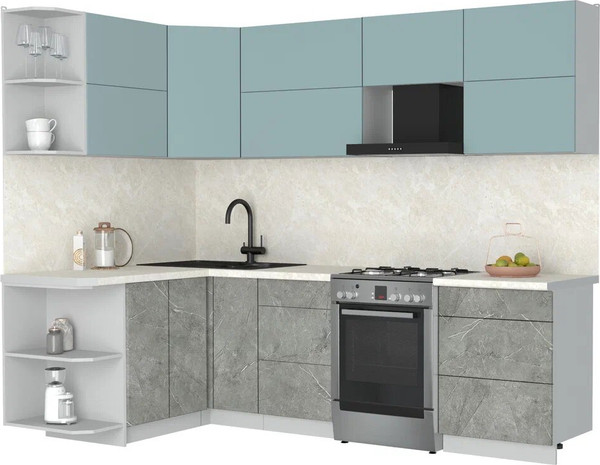 Изображение товара Кухонный гарнитур Интерлиния Мила Матте 1.5x2.6 Б (океан/керамика/опал светлый)
