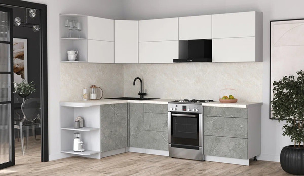 Изображение товара Кухонный гарнитур Интерлиния Мила Матте 1.5x2.7 Б (белый/керамика/опал светлый)