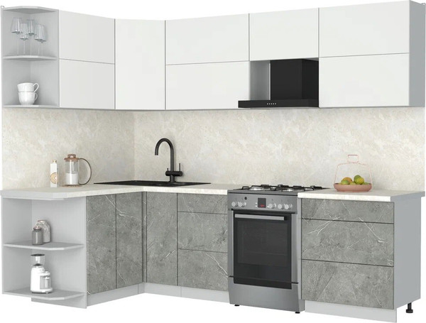 Изображение товара Кухонный гарнитур Интерлиния Мила Матте 1.5x2.7 Б (белый/керамика/опал светлый)