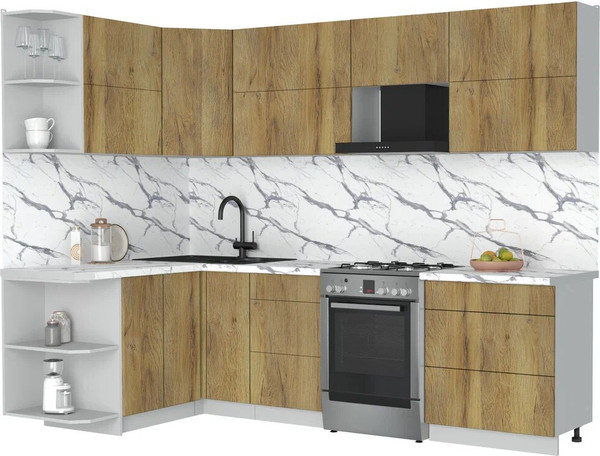 Изображение товара Кухонный гарнитур Интерлиния Мила Матте 1.5x2.7 Б (дуб вотан/дуб вотан/белый гранит)