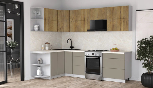 Изображение товара Кухонный гарнитур Интерлиния Мила Матте 1.5x2.7 Б (дуб вотан/луна/опал светлый)