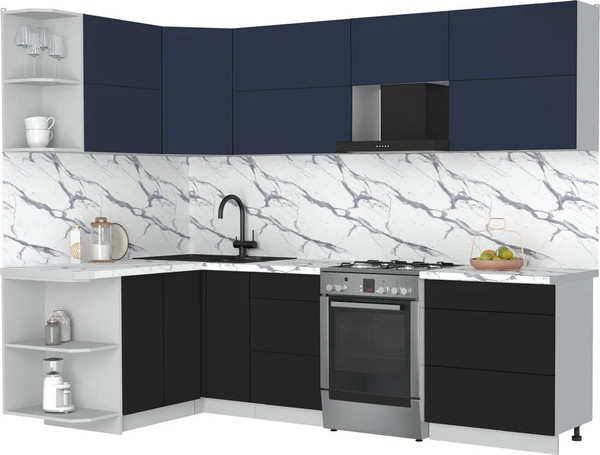 Изображение товара Кухонный гарнитур Интерлиния Мила Матте 1.5x2.7 Б (индиго/черный/белый гранит)