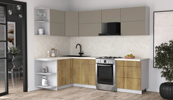 Изображение товара Кухонный гарнитур Интерлиния Мила Матте 1.5x2.7 Б (луна/дуб вотан/опал светлый)