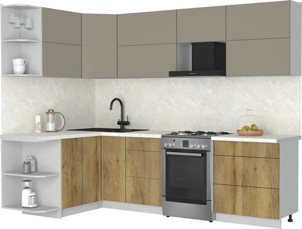 Изображение товара Кухонный гарнитур Интерлиния Мила Матте 1.5x2.7 Б (луна/дуб вотан/опал светлый)