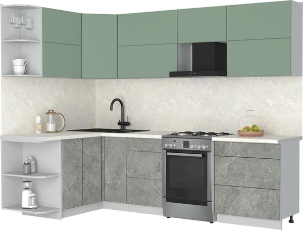 Изображение товара Кухонный гарнитур Интерлиния Мила Матте 1.5x2.7 Б (мята/керамика/опал светлый)