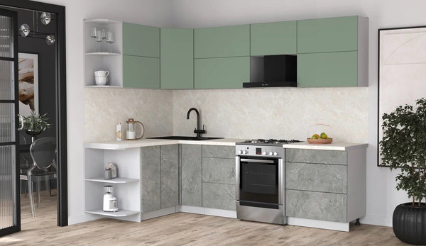 Изображение товара Кухонный гарнитур Интерлиния Мила Матте 1.5x2.7 Б (мята/керамика/опал светлый)