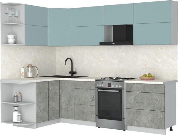 Изображение товара Кухонный гарнитур Интерлиния Мила Матте 1.5x2.7 Б (океан/керамика/опал светлый)
