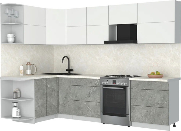 Изображение товара Кухонный гарнитур Интерлиния Мила Матте 1.5x2.9 Б (белый/керамика/опал светлый)