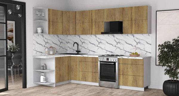 Изображение товара Кухонный гарнитур Интерлиния Мила Матте 1.5x2.9 Б (дуб вотан/дуб вотан/белый гранит)