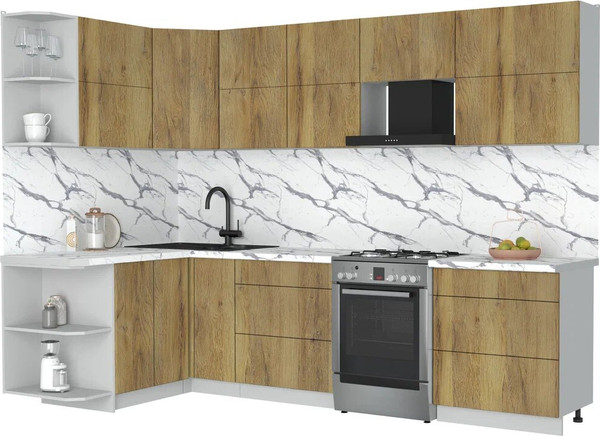 Изображение товара Кухонный гарнитур Интерлиния Мила Матте 1.5x2.9 Б (дуб вотан/дуб вотан/белый гранит)