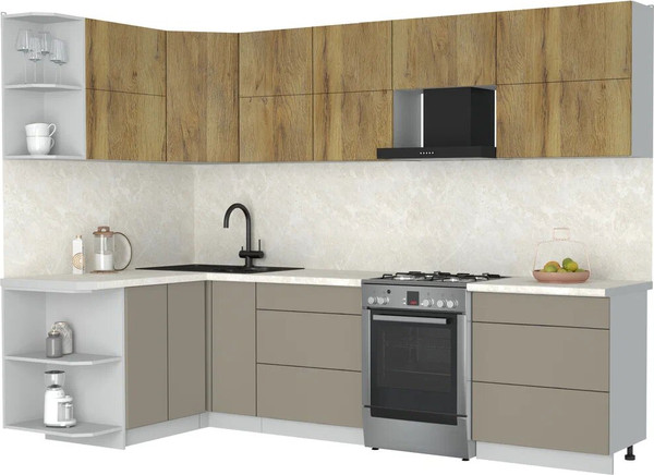 Изображение товара Кухонный гарнитур Интерлиния Мила Матте 1.5x2.9 Б (дуб вотан/луна/опал светлый)