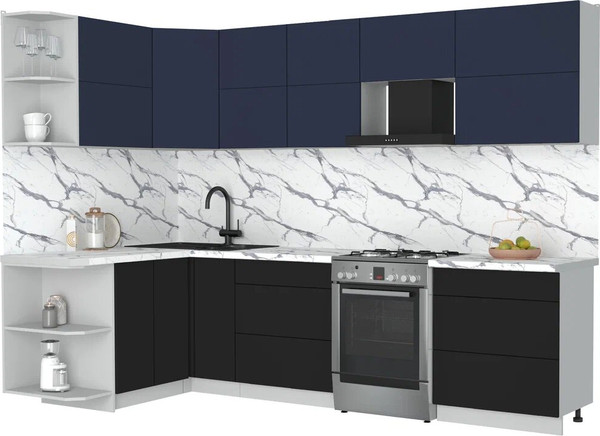 Изображение товара Кухонный гарнитур Интерлиния Мила Матте 1.5x2.9 Б (индиго/черный/белый гранит)